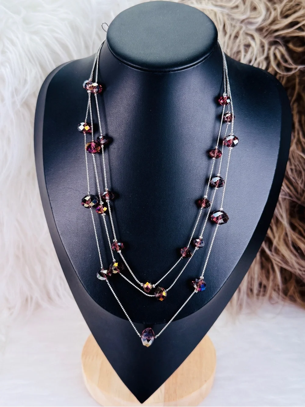 Pretty Silvertone multi strand costume necklace